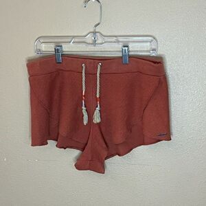 Roxy scenic route linen burnt orange twisted rope drawstring tassel sweat shorts
